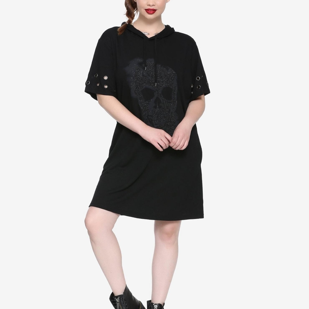 Hot Topic Black Hooded Dress with Skull Motif